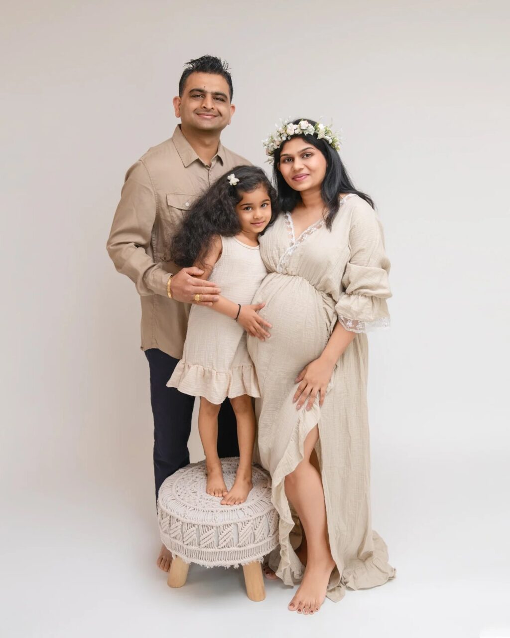 Racheal Trail Photography - studio maternity portrait with partner and daughter